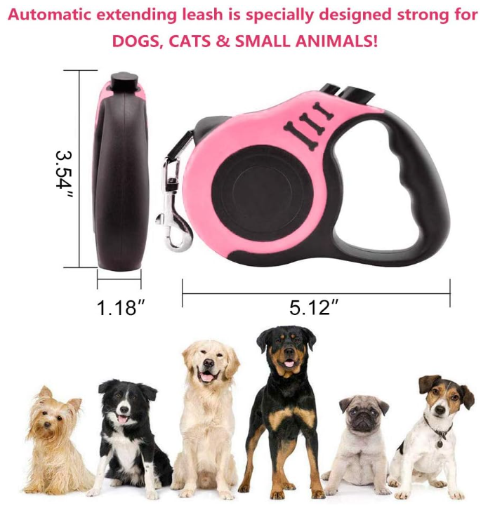 Retractable Dog Leash for Medium - Small Dogs and Cats 16.5FT Tangle Free, Heavy Duty Walking Leash with Anti Slip Handle, Pause and Lock Strong Nylon Tape, Store Dog Leash Retractable