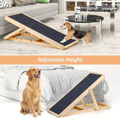 Adjustable Dog Cats Ramp, Upgraded Folding Portable Wood Pet Ramp for Small and Older Animals, 42" Long, Height from 14" to 26"