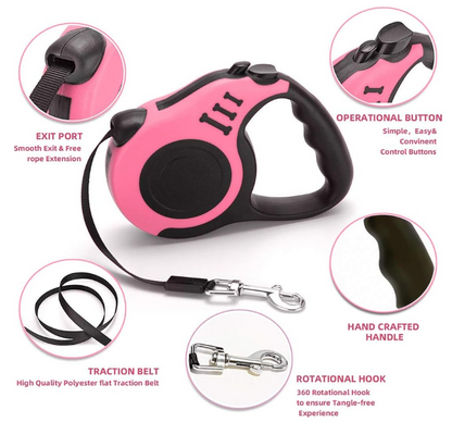 Retractable Dog Leash for Medium - Small Dogs and Cats 16.5FT Tangle Free, Heavy Duty Walking Leash with Anti Slip Handle, Pause and Lock Strong Nylon Tape, Store Dog Leash Retractable